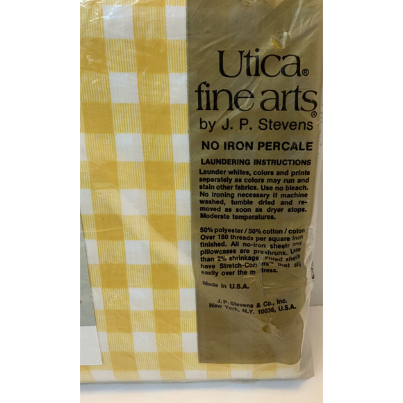Vtg NOS JP Stevens Utica‎ Full Flat Sheet No Iron Yellow Checkered Retro Cottage - Picture 5 of 6